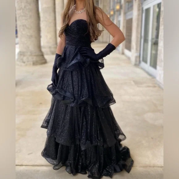 Mac Duggal Glittering Black Tiered Gown